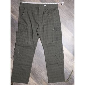 Men's Cargo Pants Size 42 Green Grid Textured Utility Combat Multi-Pocket Cotton